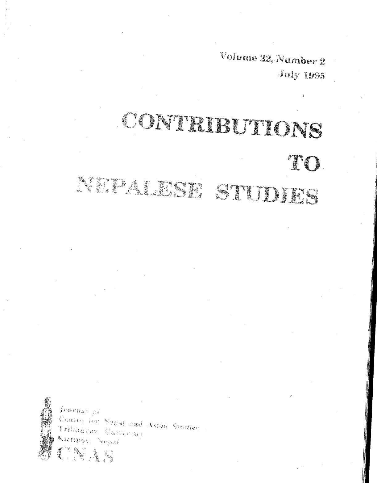 Contributions To Nepalese Studies :Volume22-02